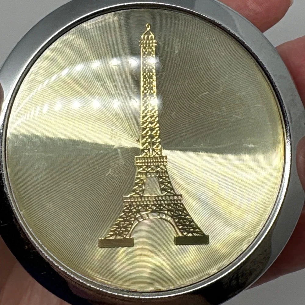 Vintage Eiffel Tower Compact Mirror Silver Gold Paris Travel Makeup Pocket Case